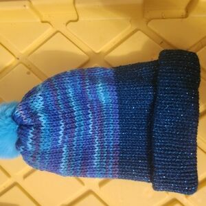 New! Hand Knitted Blue Striped  Knit Hat